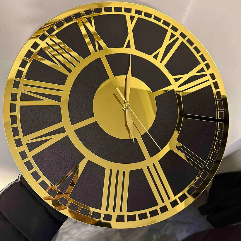 Premium Majestic Roman Clock - Black & Golden | High-Quality Wall Clock for Home & Office