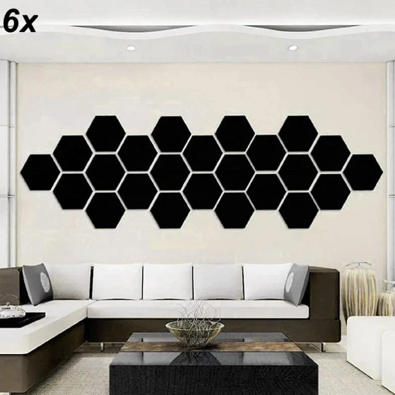 "6x Acrylic Hexagon Wall Decor - Premium Black | 6x6 Inches | Modern Home Decor