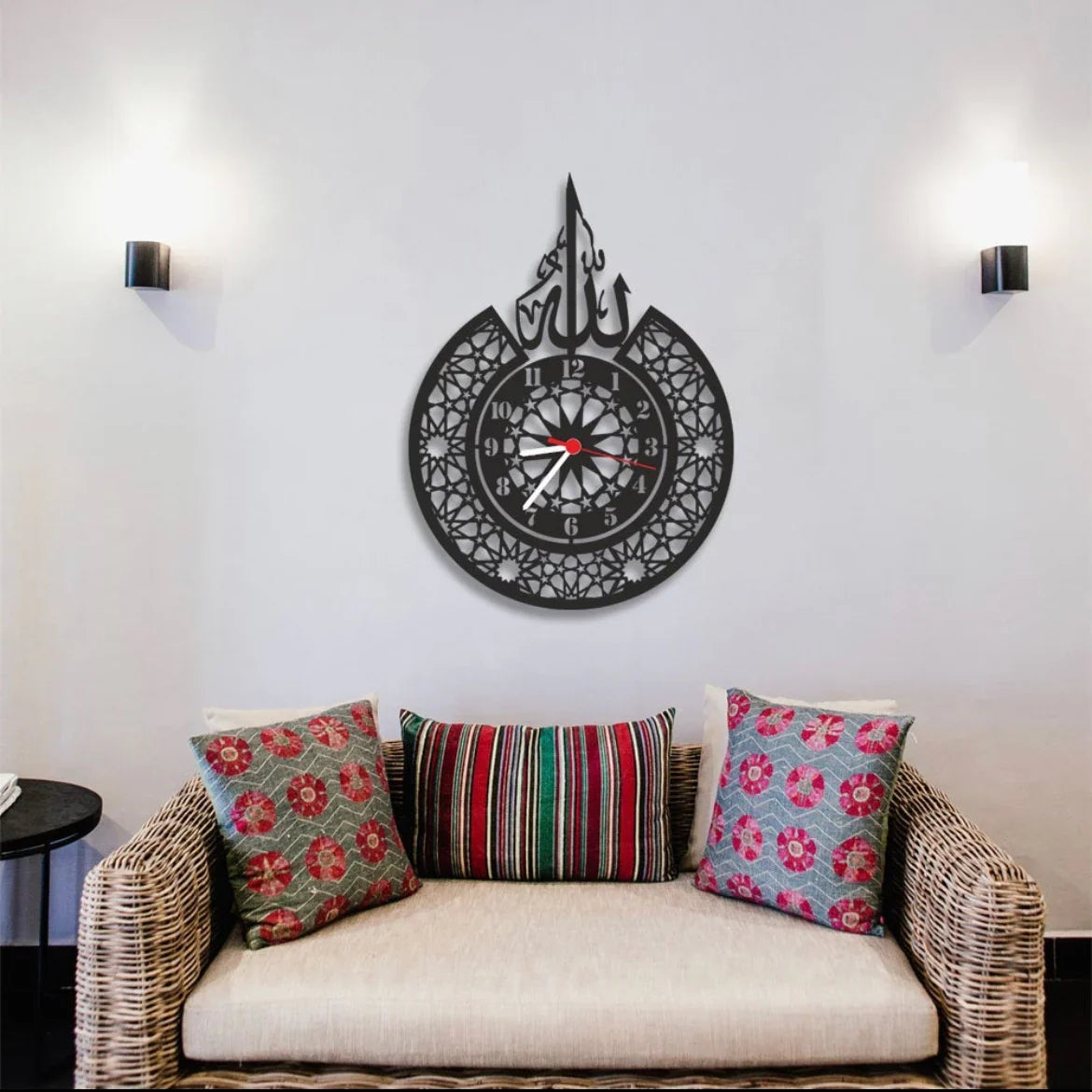 Allah (SWT) Name & Classic Islamic Wall Clock - Premium Quality, Black & Golden (14.9x16 & 19x7 Inches)